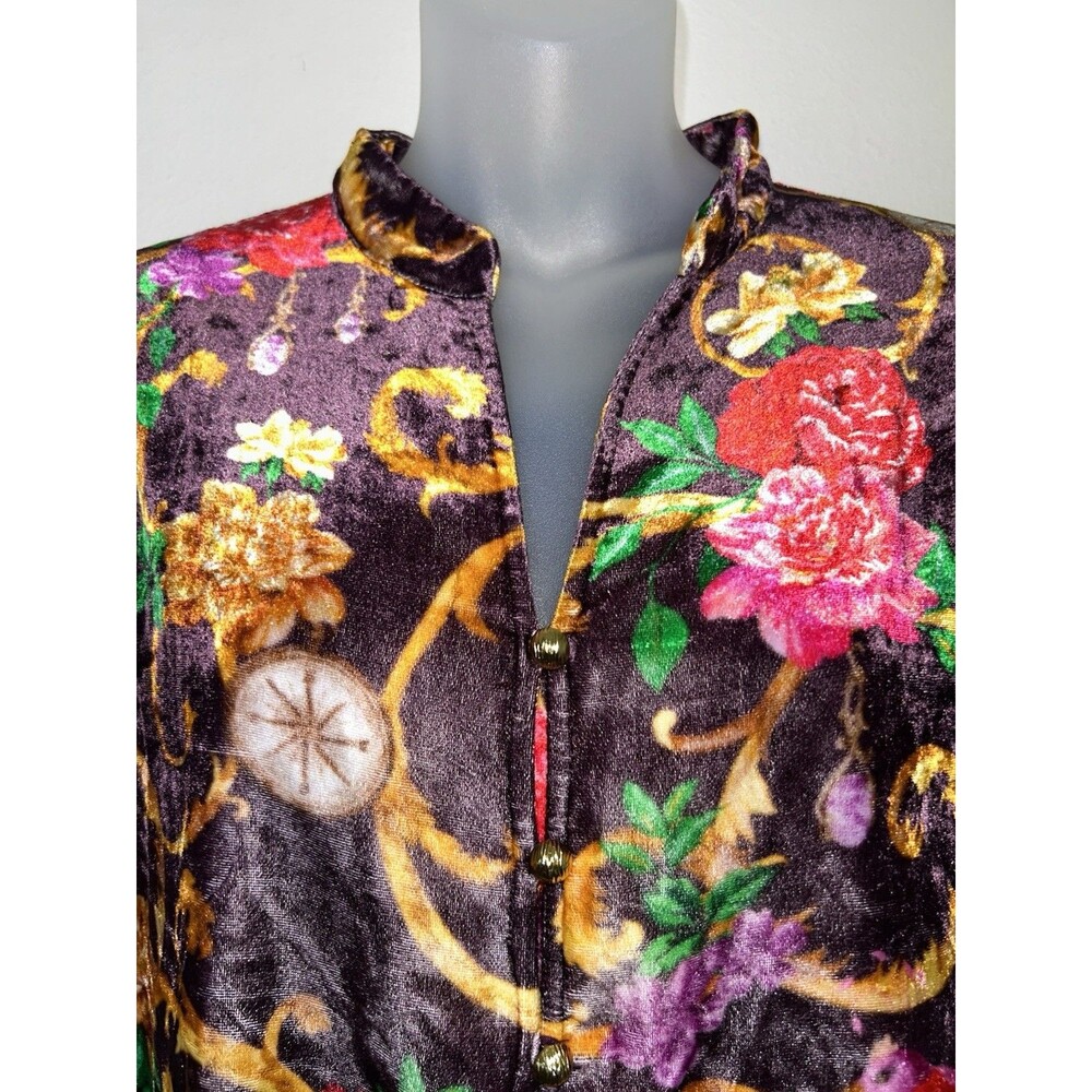 Alden Adair Jerry Velvet Dress Arabesque Floral Baroque Kimono Kaftan Maxi Sz L - Picture 9 of 10